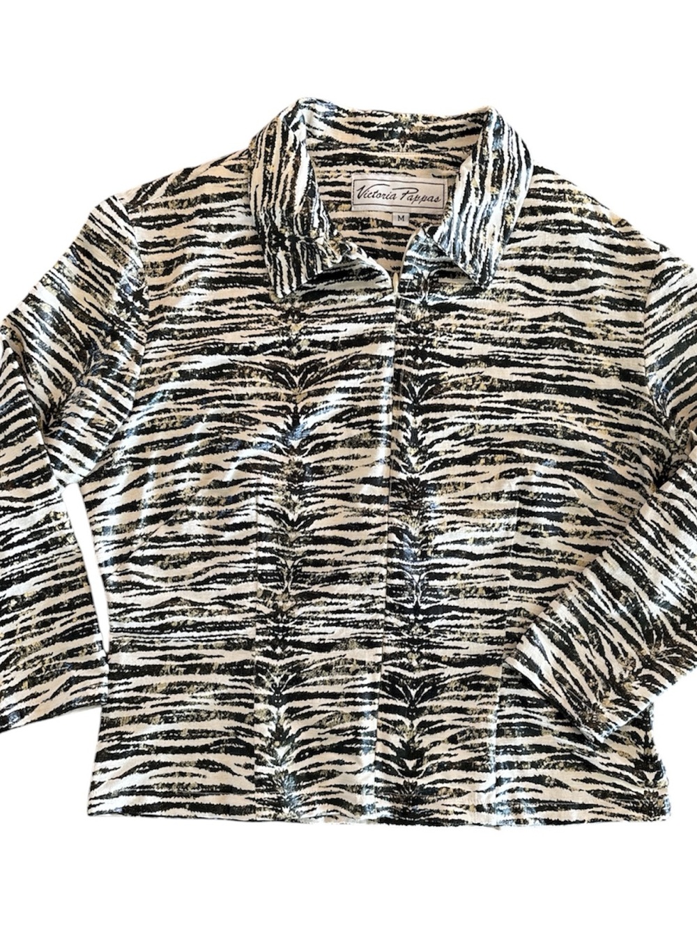 Victoria Pappas Black & Beige Zebra Print Zip-Up Jacket